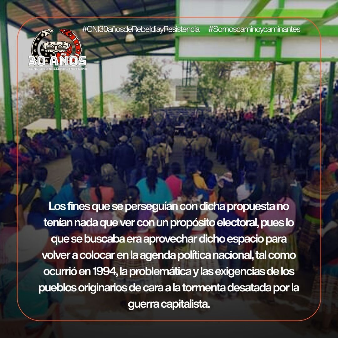 Propuesta del CIG buscaba visibilizar nuevamente a los pueblos originarios ante la soc. nal. e int. con esta iniciativa los pueblos originarios, así como las mujeres indígenas del país, pudieron empujar sus luchas anticapitalistas y, como no había ocurrido antes, antipatriarcales