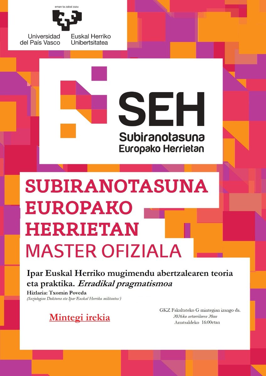 Subiranotasuna Europako Herrietan masterra tweet media