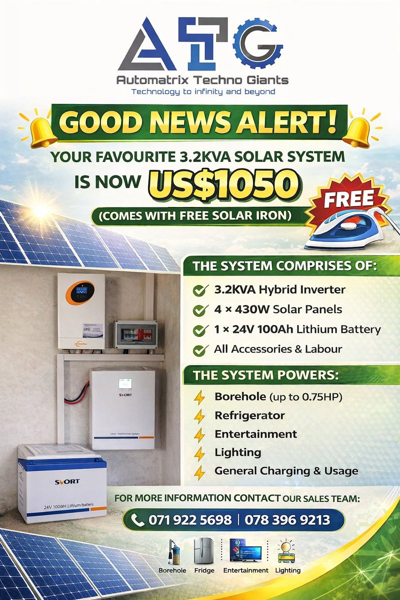 Get the best seller 3.2kva for just 💲1️⃣0️⃣5️⃣0️⃣.

🔥Good News🔥
We also accept payment terms of up to 3 months installments after paying a 65% Deposit.

Get in touch for more information
0719225698/0783969213