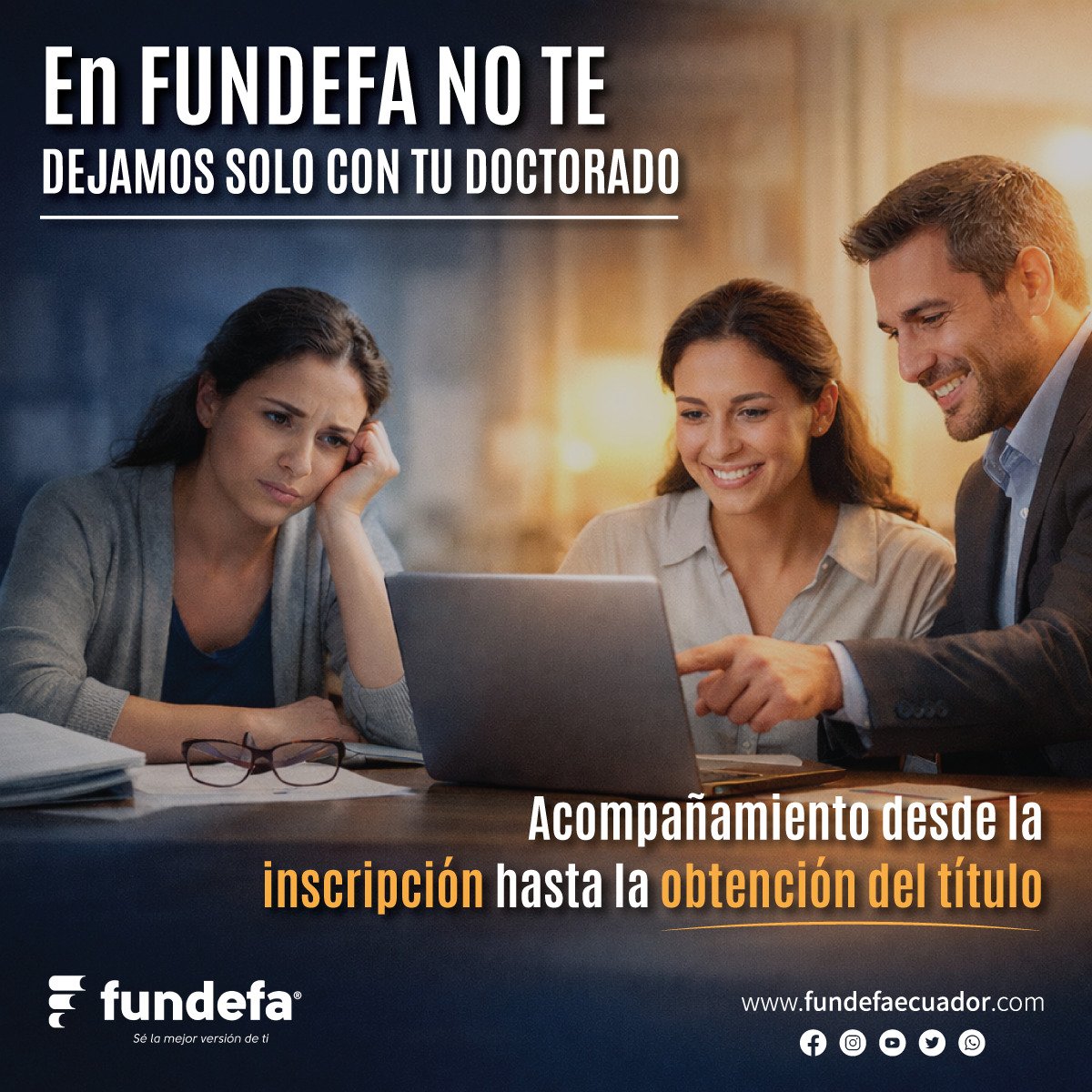 fundefa's tweet image. ¿Y si en medio de tu 𝗱𝗼𝗰𝘁𝗼𝗿𝗮𝗱𝗼 nadie responde, nadie guía y nadie te acompaña? 🤔
Aquí 𝒏𝒐 𝒅𝒆𝒔𝒂𝒑𝒂𝒓𝒆𝒄𝒆𝒎𝒐𝒔 después de la inscripción.
Aquí te acompañamos de inicio a fin 

🌐Consulta toda nuestra oferta académica: fundefaecuador.com