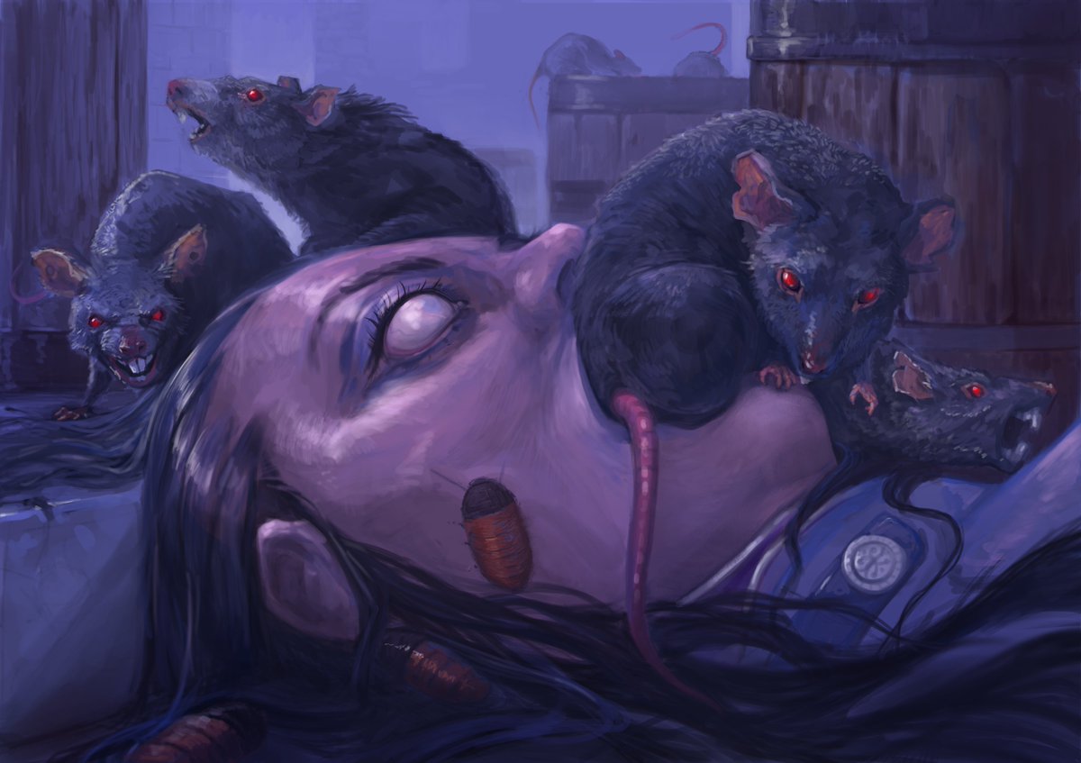 Pestilence Rats via @artstationhq artstation.com/artwork/OvQPoe 

Reinterpretation of the card Pestilence Rats from Magic: The Gathering.

#MTG #DigitalArtist #illustration #gameart #animals #horror