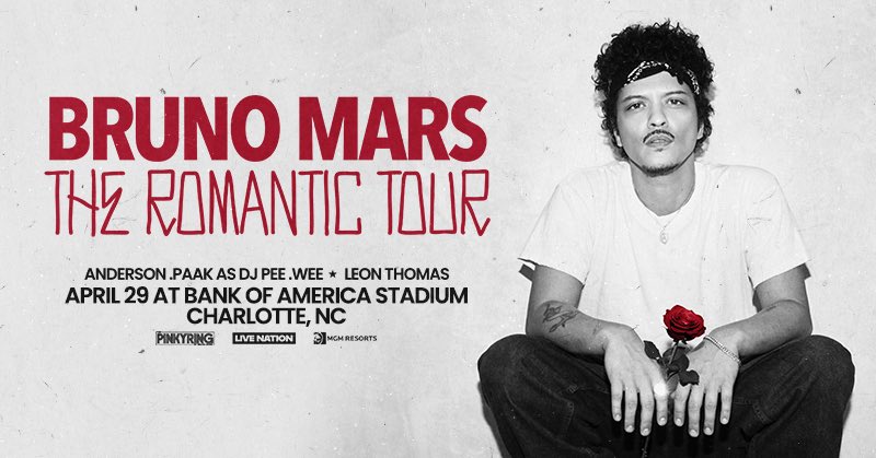 BofAstadium's tweet photo. Time to party! 
Tickets for @BrunoMars - The Romantic Tour at @BofAStadium #Charlotte on 4/29 are on sale NOW.  
https://t.co/BXssFdU0ZS https://t.co/CY4pcRc8LL