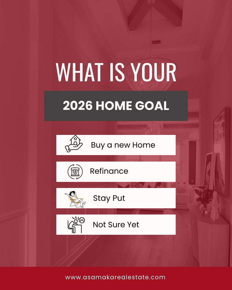 asamakarealty's tweet photo. No pressure, just clarity. What’s your 2026 home goal?

Buying, refinancing, staying put… or still deciding?
Planning ahead makes all the difference 

Let’s talk in the comments 👇

#HomeGoals2026 #RealEstateTalk #HomePlans #propertygoals #futurehome https://t.co/lQ7X7j1aQt