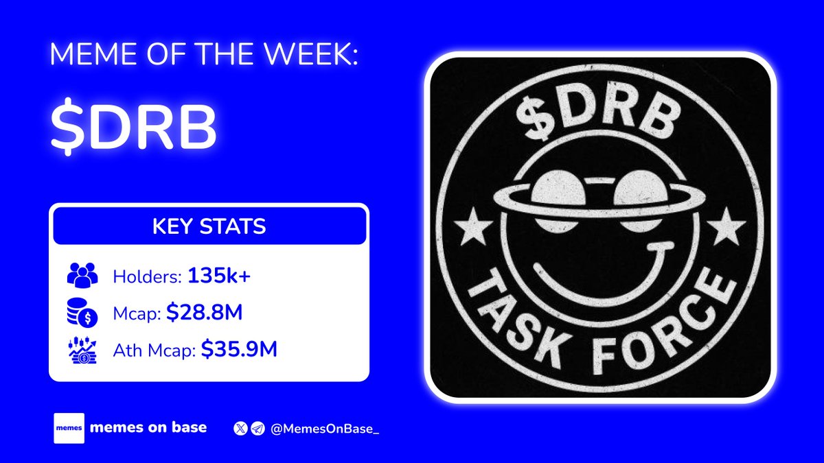 MEME OF THE WEEK: $DRB 🟦

$DRB (Debt Relief Bot) claims the spot again this week, reclaiming its throne as the premier AI-born memecoin with surging momentum on X and explosive price action.

Current momentum snapshot:

- Market cap hovering $13M–$28M+ range recently.
- 24h