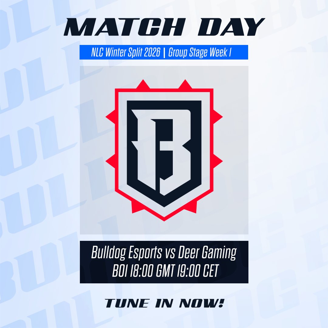 _BulldogEsports's tweet photo. The @NLClol Group Stage Week 1 starts now!

Bulldog's first game kicks off in just under an hour but until then we start with 4 Swines vs DMG.

You are spoilt for choice with streams to watch:
https://t.co/R4K5E7s4WX - Official Broadcast
https://t.co/c23hlvibbR - Costream 1
https://t.co/rMYgRQi28A - Costream 2
https://t.co/fNjCtmdx8t - Costream 3

#bulldogfamily