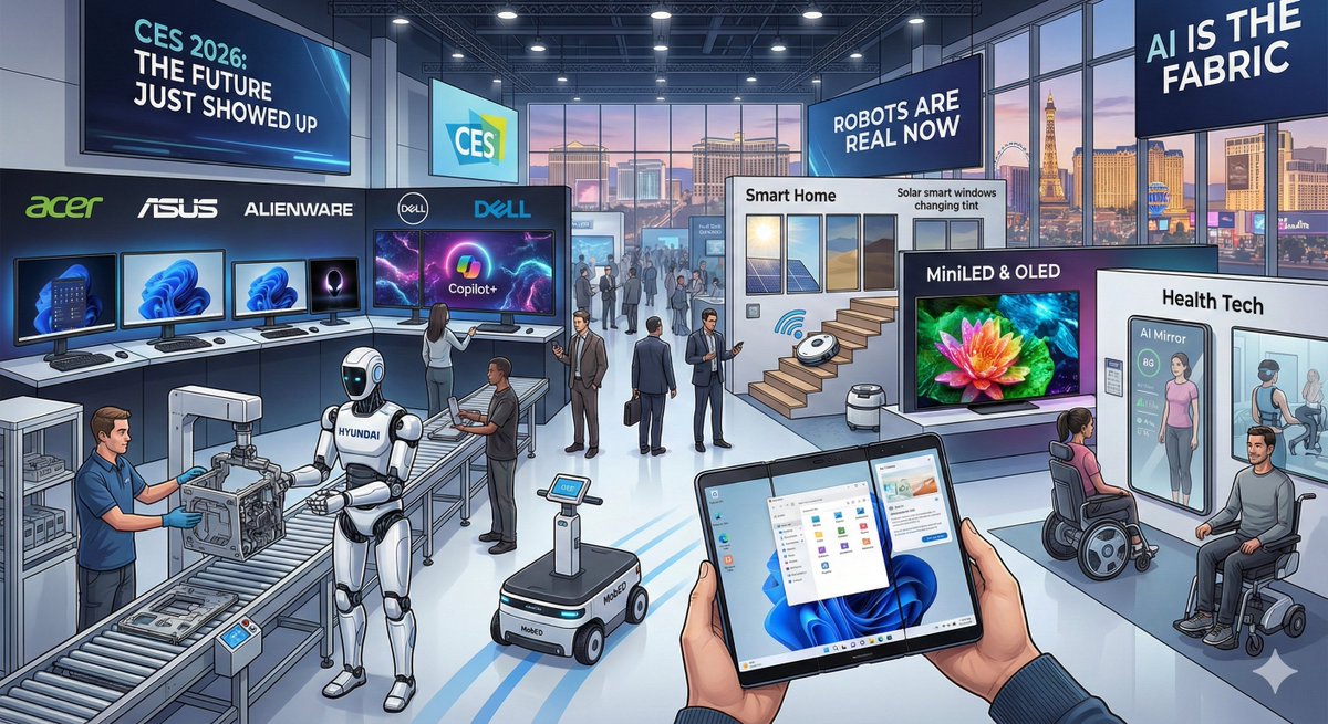 ORSLENbyRSL's tweet photo. 🎬 That’s a wrap on #CES2026!
The future didn’t just whisper... it walked in LOUD. 📢
From "Physical AI" 🧠 to next-gen foldables 📐, the focus has officially shifted from concepts to capability.

Here is what actually mattered in Vegas 👇 🧵 https://t.co/XbpvwYjetg