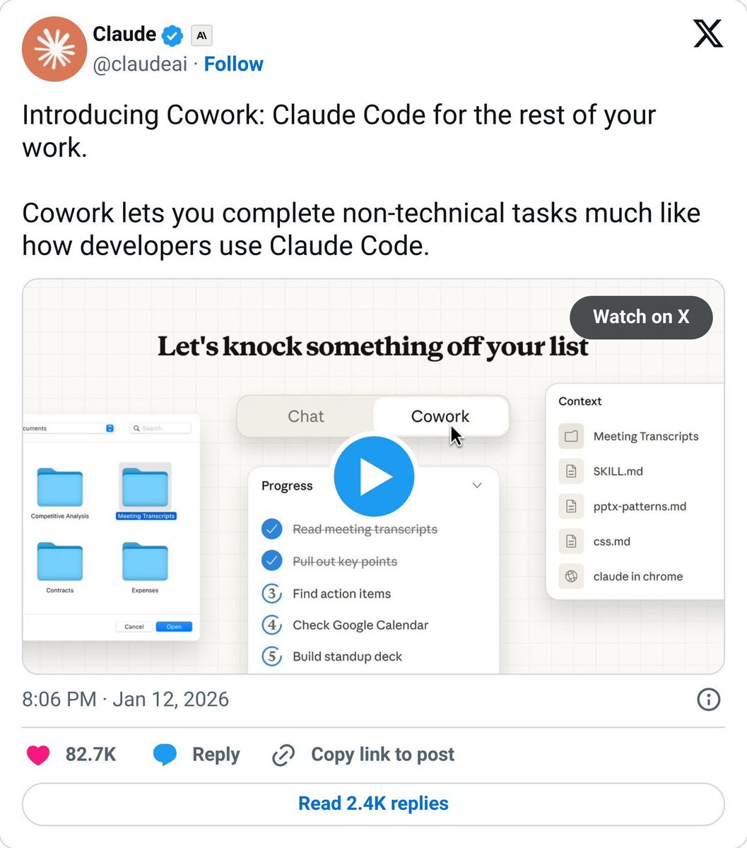 NorthTechy's tweet image. Anthropic has launched Claude Cowork, a new AI agent that is designed to be the everyday person's version of its popular Claude Code tool
