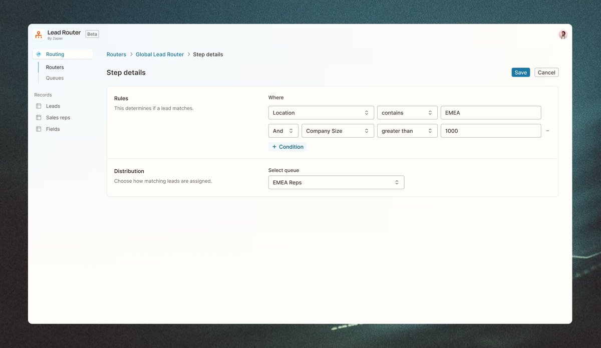 We just made lead routing 10x simpler.
@Zapier Lead Router is in Open Beta today.
One Zap replaces