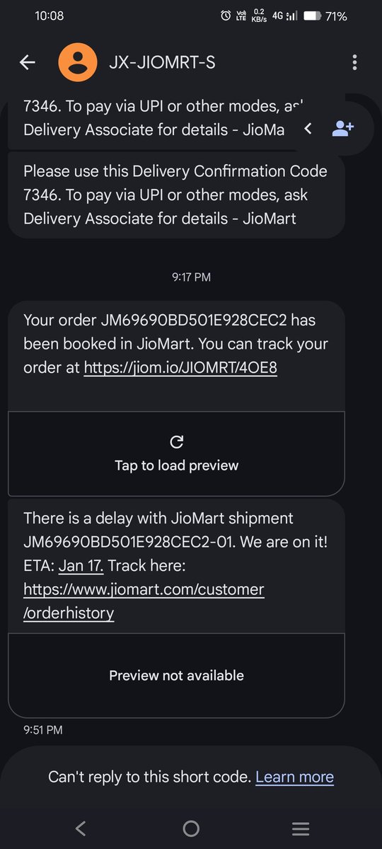 alien_writer107's tweet photo. @jagograhakjago  today 15/1/2026 @JioMart has debited ₹108.49 from my bank (TXN ID 117246627711) &amp; order ID JM69690BD501E928CEC2 for quick grocery, however in app no details shown, no product was delivered. @reliancejio is doing #ScamAlert the app is worst, full of tech errors! https://t.co/FoZDLZVMdA