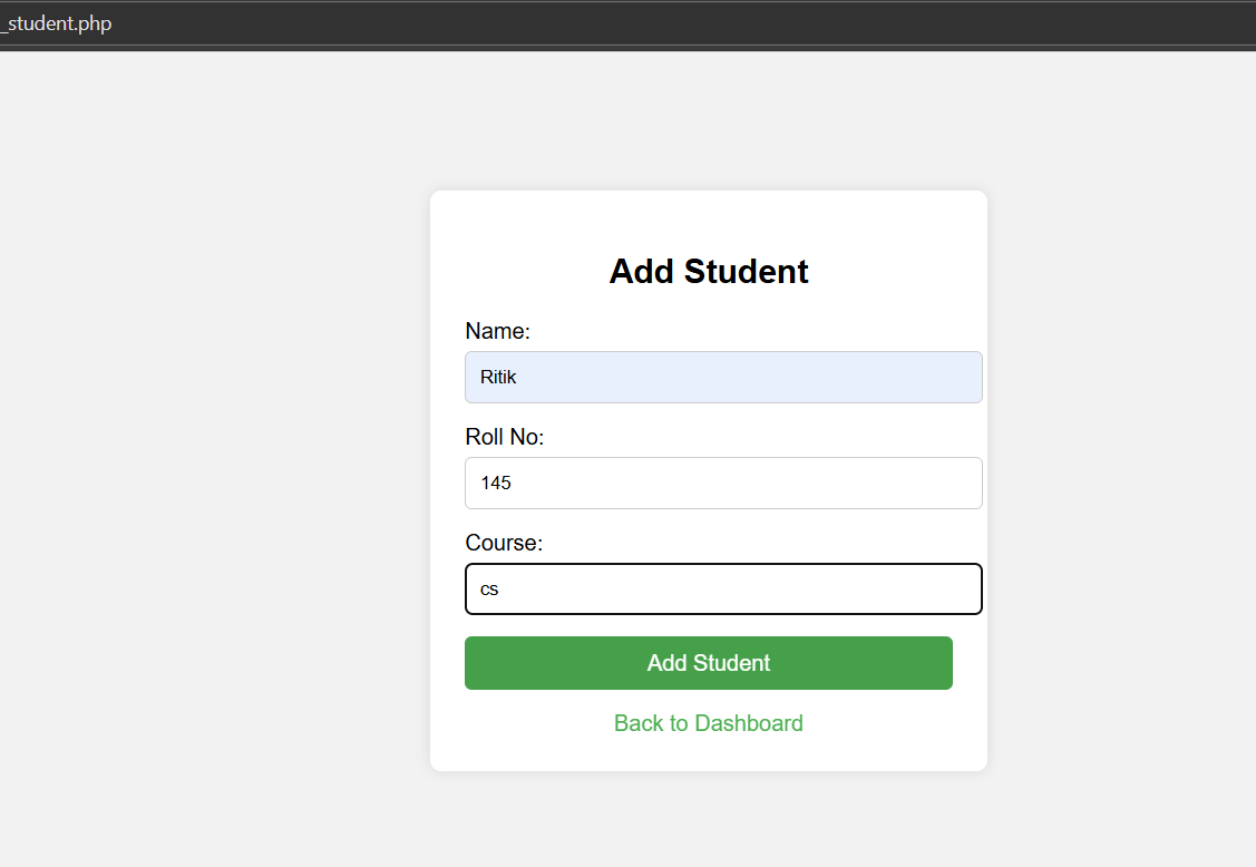 ritikk_1's tweet photo. Built my first PHP Student Management System ๐
๐น PHP + MySQL
๐น Login & Registration
๐น Add / View / Delete Students
๐น Session-based authentication ๐
GitHub- https://t.co/6snKYq9ZEt
#PHP #MySQL #WebDevelopment #Learning #StudentProject https://t.co/yAp4DI3x6y