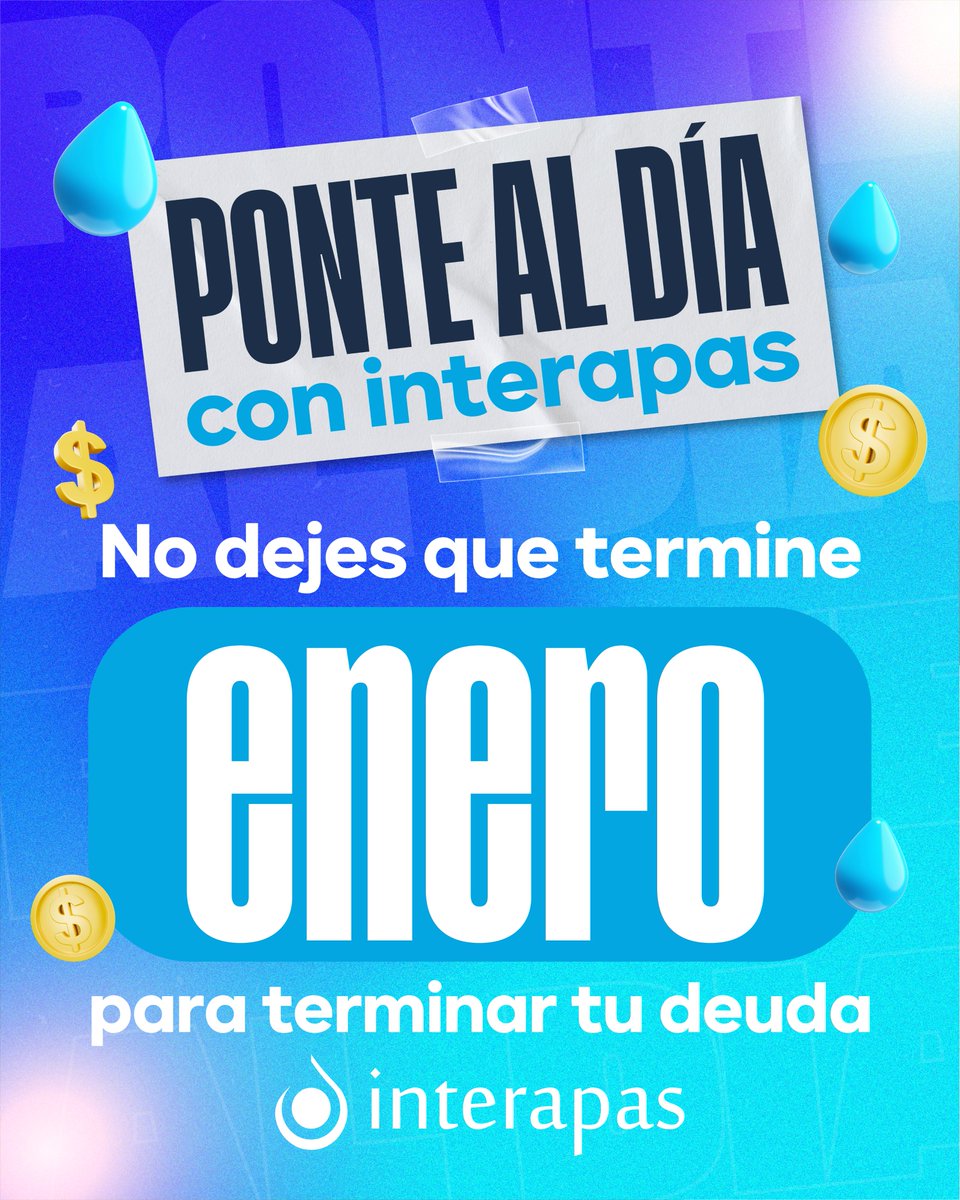📣 ¡Deja las deudas atrás!

Este enero tramita tu descuento en tu adeudo de agua.💧 Acércate a nuestras sucursales para inscribirte en el programa ✨"Ponte al día con #Interapas"✨

✔ Descuentos del 30%, 40% y 50%.
✔ Tarifas domésticas, comerciales e industriales.