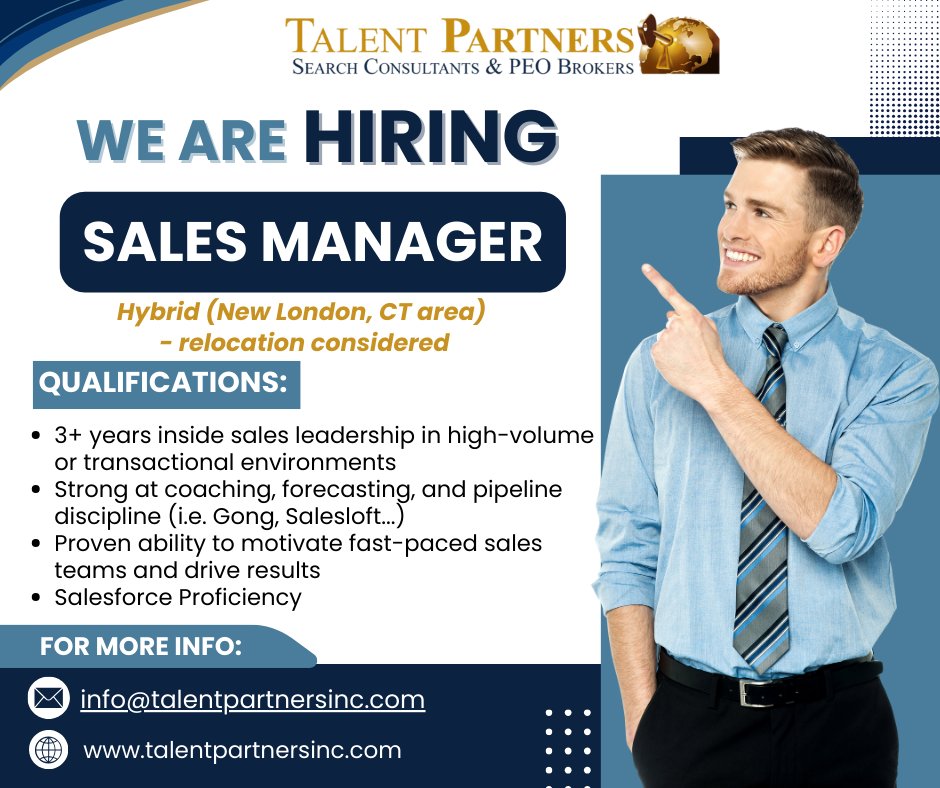 TalentPartners1's tweet photo. We’re Hiring Sales Leaders in New London, CT!
Ready to take your career to the next level? Enjoy the best of both worlds with our flexible hybrid work model—balance in-office collaboration and remote productivity.
👉 Curious if you qualify?
Email us @ info@talentpartnersinc.com https://t.co/lQ0uLtpeOg