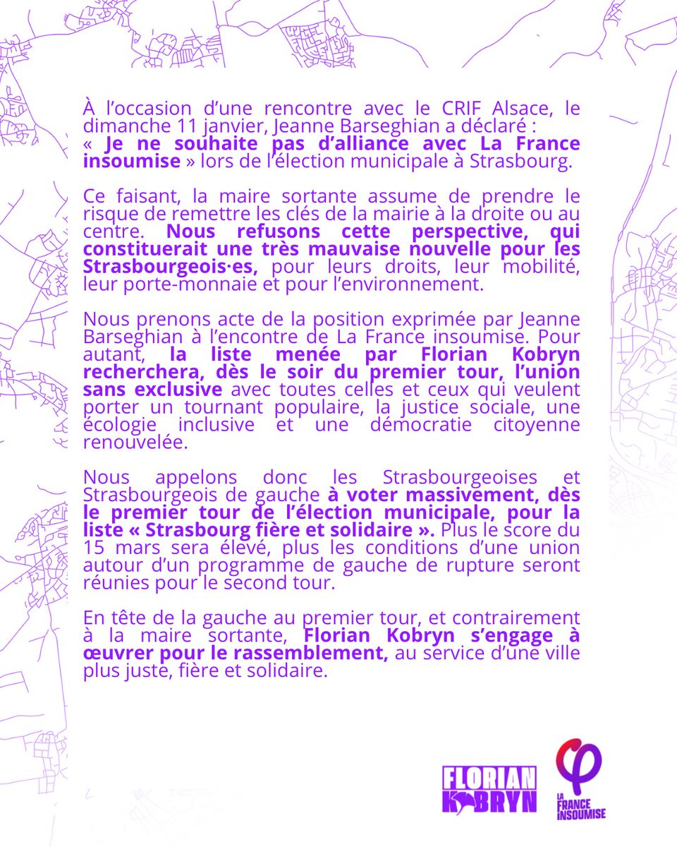 🚨« Je ne souhaite pas d’alliance avec La France Insoumise », Jeanne Barseghian.

Retrouvez notre réaction aux propos de la maire sortante ⤵️