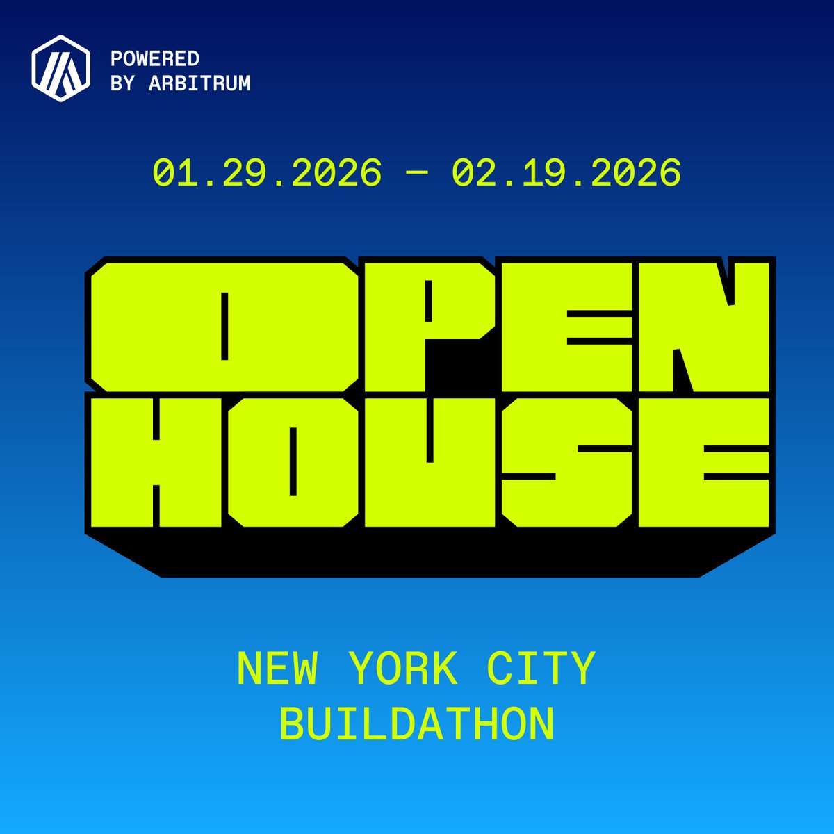 arbitrum's tweet photo. Founders &amp; builders - ready to ship onchain?

Sign up to our 3-week Open House NYC Online Buildathon starting Jan 29th

Get hands-on technical workshops, Founder GTM sessions, mentorship from the Arbitrum Foundation, @Offchain + $60k in prizes and grants

https://t.co/7Tqk41LiCO https://t.co/QgjPCgFKRa