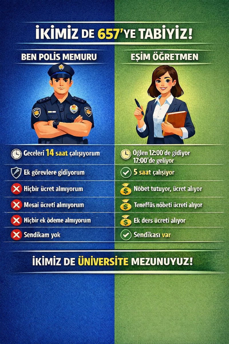 neden #polis e hiçbir hak verilmemiş.  #PoliseMobbing
#Öğretmen ve #Polis buyurun 657 isek aynı haklara neden sahip değiliz 🇹🇷