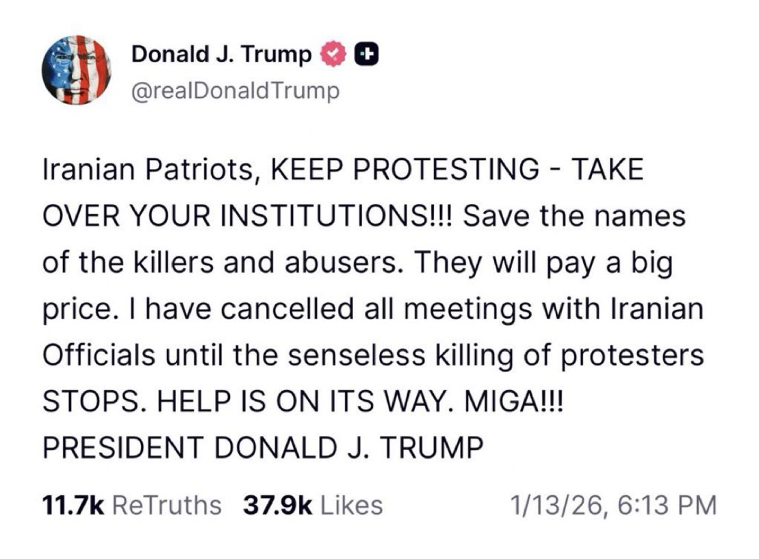 Realneo101's tweet photo. Two days ago, @POTUS declared to Iranian patriots: "HELP IS ON ITS WAY."
How can the most powerful man on this planet break his word?
#IranMassacre #DigitalBlackoutIran https://t.co/GI51ydmQS4