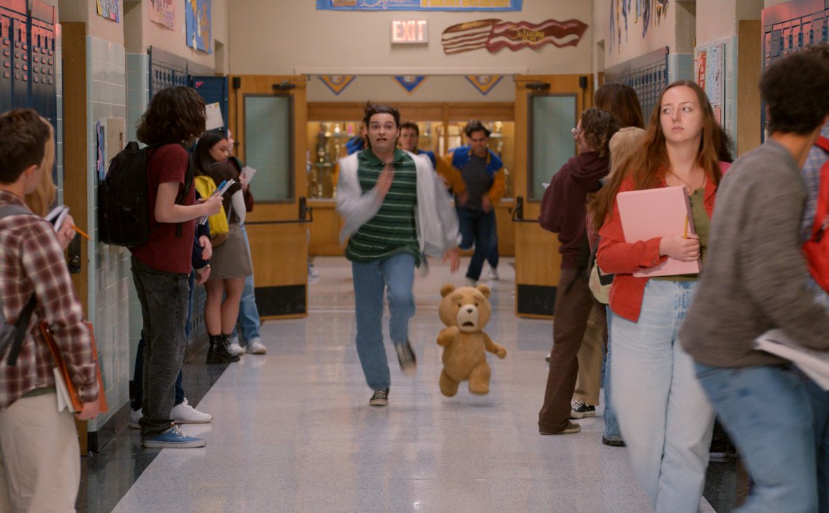 ANIMATIONWorld's tweet photo. #Peacock Drops #Ted Season 2 Trailer: New 8-episode season, set in 1994, sees Ted and his best friend John as seniors in high school; the hybrid live-action / CG series from #SethMacFarlane streams March 5. https://t.co/3i2XBygKBV #VirtualProduction #Framestore #TippettStudio #VFXWorld VFX #VisualEffects