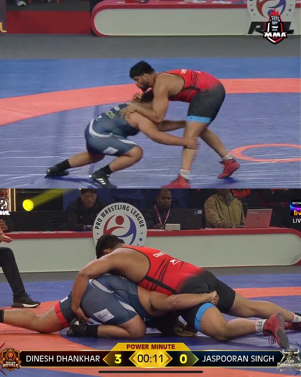 MMAIndiaShow's tweet photo. Dinesh Dhankar defeats Jaspooran Singh 3-0 to give Punjab Royals a defining lead at the Pro Wrestling League.

📸- @SonySportsNetwk / @pwl_india 

#ProWrestlingLeague https://t.co/586RPohooz