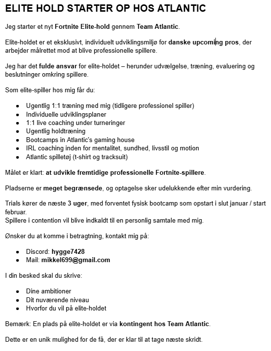 HyggeFN_'s tweet image. Jeg starter et nyt ELITE hold op gennem @AtlanticDK 
Læs mere omkring det under og send mig en besked hvis der er en interesse.

DEL MEGET GERNE OPSLAGET :)