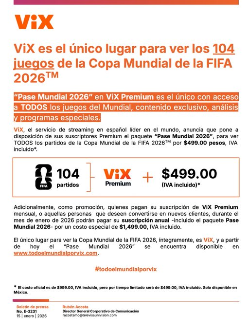 Zardelfut's tweet photo. ¡Paren todo! 🚨 

La mejor noticia para los verdaderos futboleros acaba de llegar. 🤩

Podremos ver los 104 partidos, Sin excepciones. 🏆

Vix lo hace posible por solo $499 MXN. 🤯 📱💻

 @Vix #MundialEnVix #TodosLosPartidos #WorldCup https://t.co/8Vgs6c9bmk