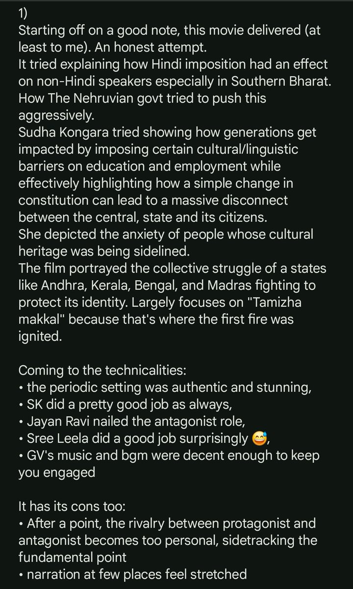 YoursmediaIn's tweet photo. #Parasakthi
Overall, a good film, I would give it a 3.5/5

But people other than #Tamil speaking might not get connected to this film, especially #telugu audience because of usage of words like "Golti"

#SivaKartikeyan is a terrific talent and wish to see more scripts like this https://t.co/PJh1KsKaqP