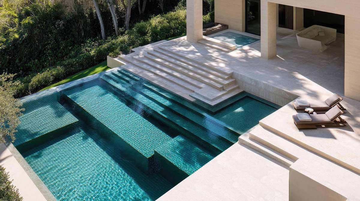 InterstyleTile's tweet image. A stunning, multi-layered pool finished in luminous aqua glass tile. 💦
Get inspired—now is the perfect time to envision your own pool, ready to enjoy next summer.
#GlassTile #PoolDesign #LuxuryPool #PoolInspiration #AquaTones #BlueGlass #OutdoorLiving #DesignInspiration