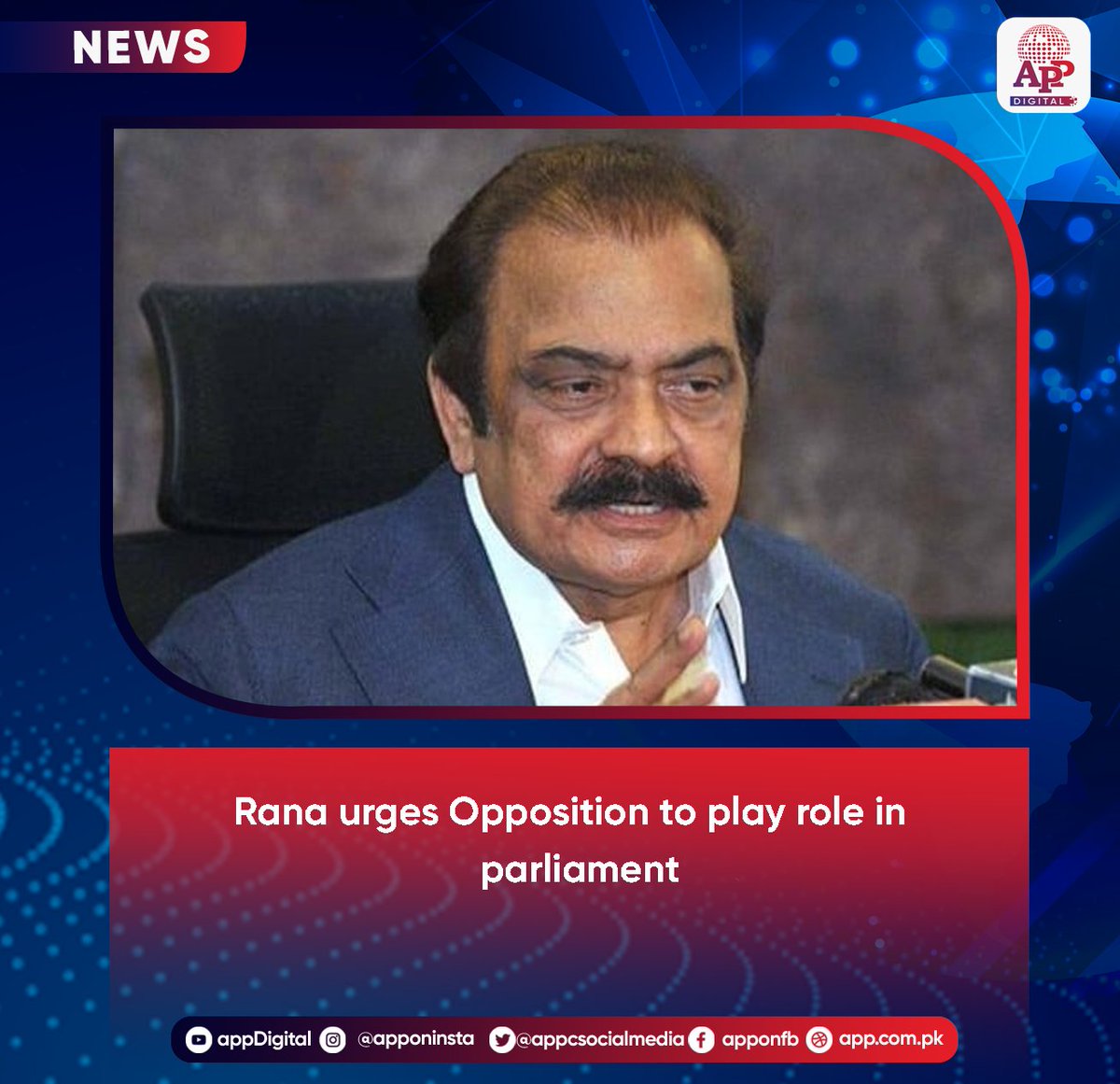 appcsocialmedia's tweet image. Rana urges Opposition to play role in parliament

#Rana #Parliament #Opposition #PoliticalLeadership #PakistanPolitics #Democracy #LegislativeRole #NationalPolitics