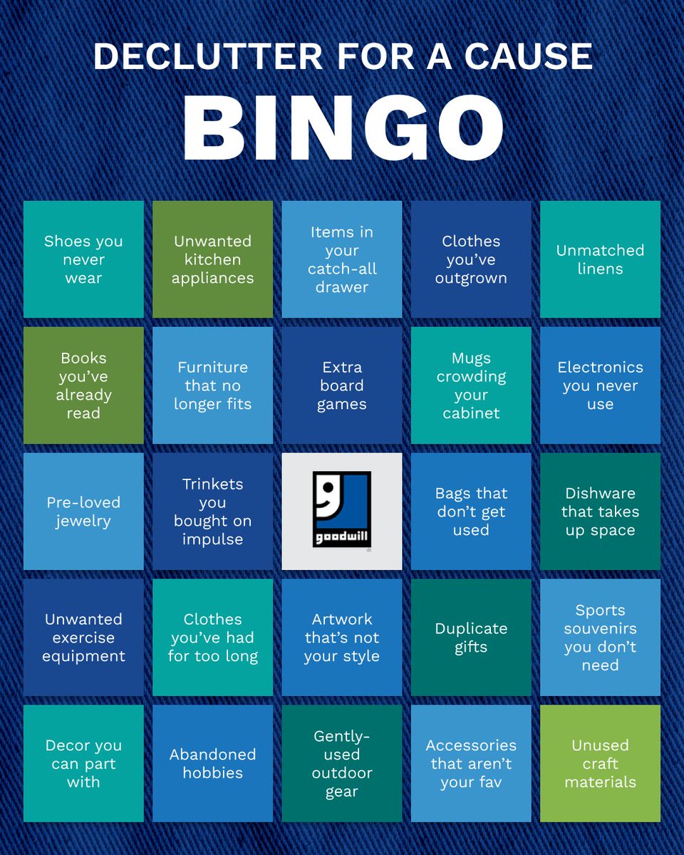 LincolnGoodwill's tweet image. Tag a friend to challenge them to a decluttering competition. See who can get a bingo first, then head to Goodwill to drop off the items you no longer need!

lincolngoodwill.org #Goodwill #Declutter #NewYearsResolution #GetOrganizedMonth