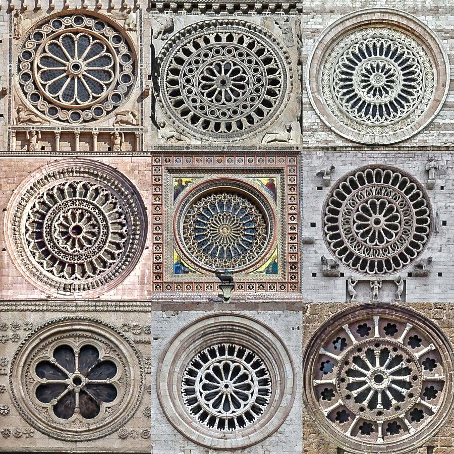 Os traigo por aquí esta pequeña composición con nueve fantásticos rosetones medievales de mi último viaje por el centro de Italia; principalmente la zons de la Umbría y la Tuscia (norte del Lazio). #BuenasTardes
