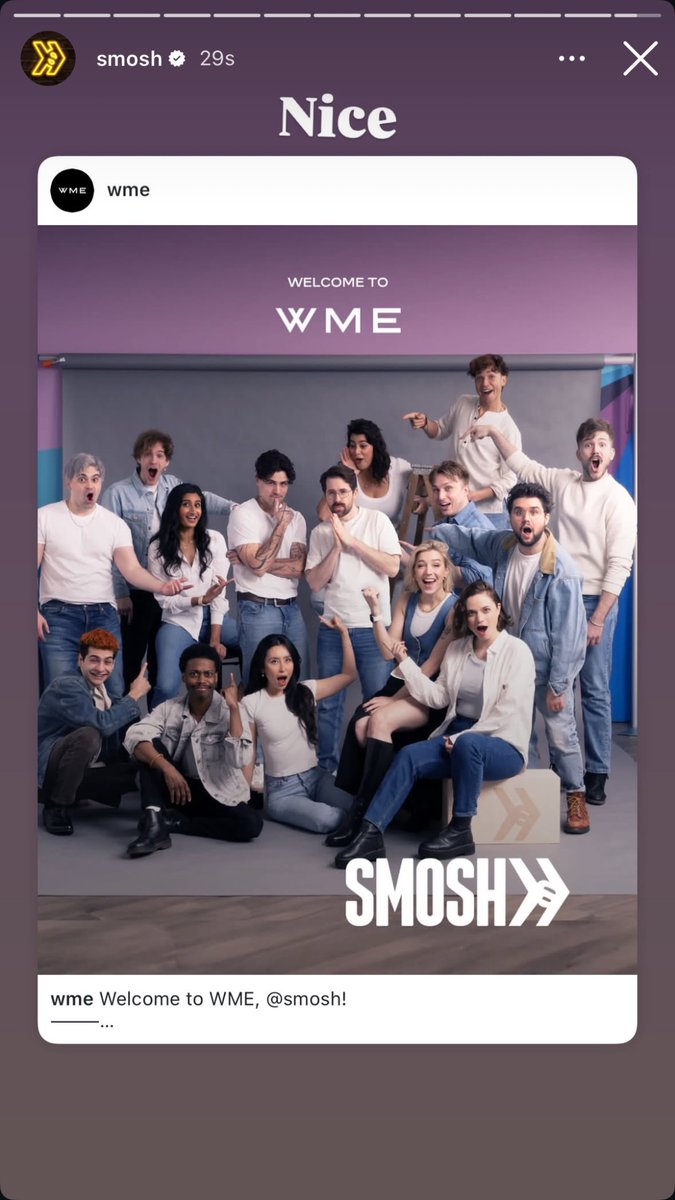smoshbase_'s tweet image. Smosh shares Instagram story becoming part of WME — a talent agency