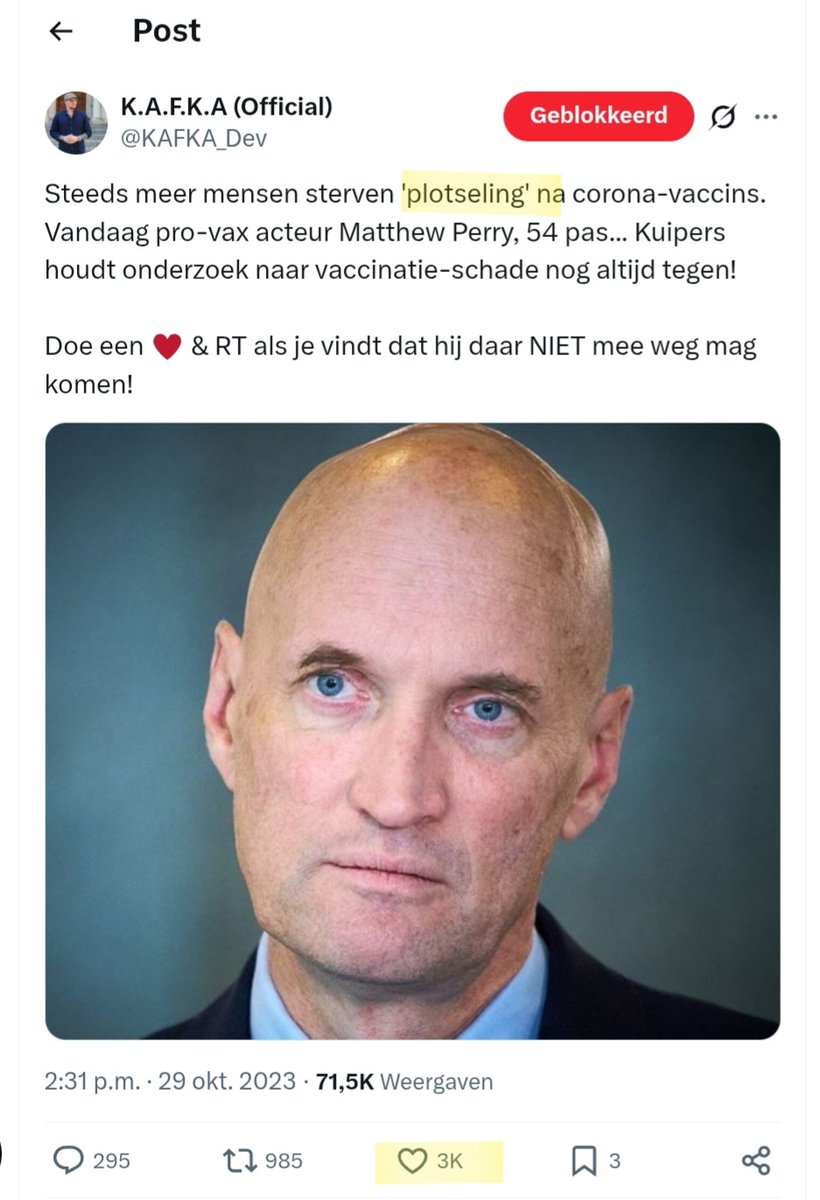 lewinskylou2's tweet image. Ojee! Kafka @KAFKA_Dev vergeet bij de dood van Jensen CORONAVACCIN te roepen! Doet hij anders altijd wel! Gemiste kans, Kafka!

#plotseling #plots #prik #cojona