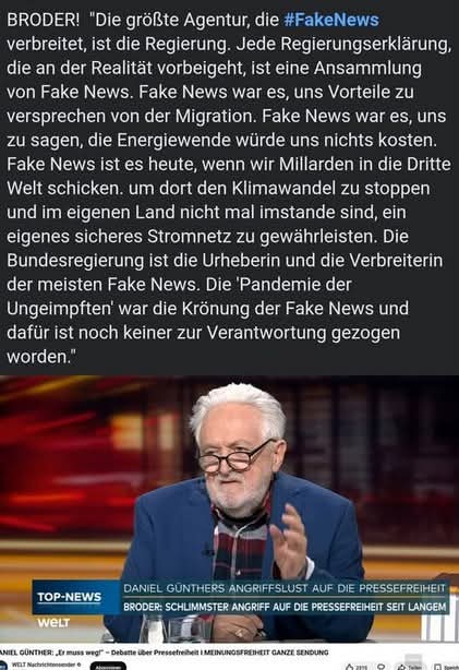 AliasMork's tweet image. Broder: "Die größte Agentur, die #FakeNews verbreitet, ist die Regierung..." 👍👍👍