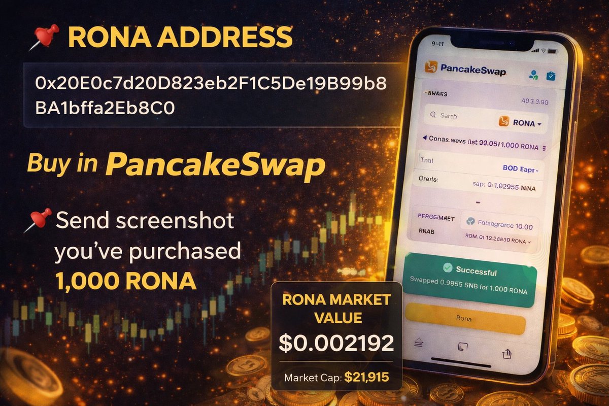🎁 RONA AIRDROP CAMPAIGN 🎁
We are selecting 10 early supporters only.

📌 How to join:
• Buy 1000 RONA on PancakeSwap
• Join Telegram: 👉 t.me/RONACoinChat
• Send screenshot proof + your BSC address in the group

🎉 Each winner gets 500 RONA
⏳ First come, first served.