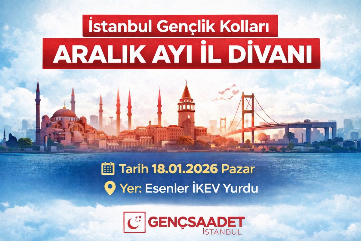 📈 Aralık Ayı İl Divan Toplantısı 

📆 18 Ocak 2026
⏱️ 10:00
📍İKEV YURDU / ESENLER
🗣️ Bilâli Yıldırım | Yazar / Senarist