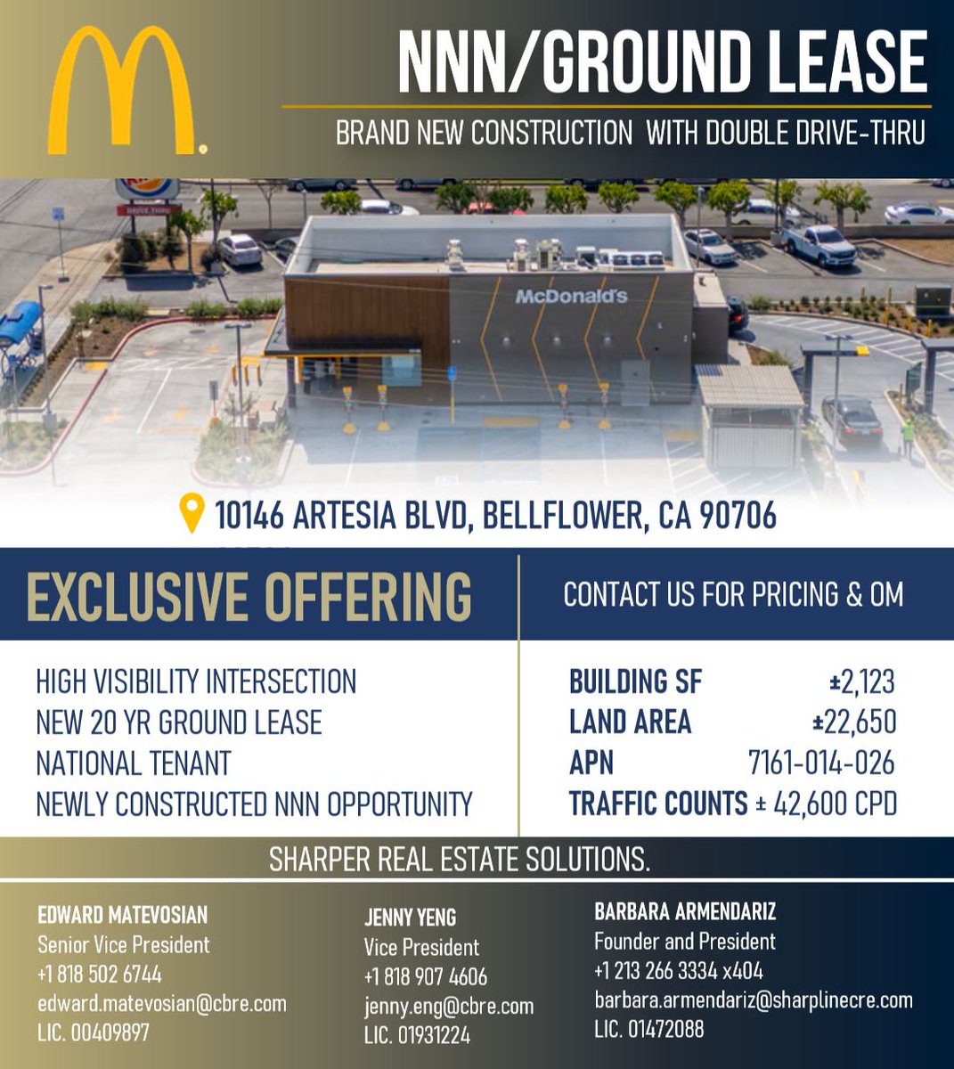 SharpLinecre's tweet photo. Newly constructed SoCal NNN Ground Lease delivering long-term income visibility.  

20-year lease | National tenant Signalized corner | Strong traffic NNN structure | Double drive-thru 

📞 (213) 266-3333 

Download OM
https://t.co/rdDTn2tD4u 

#SoCalCRE #GroundLease #McDonalds https://t.co/6pdYGMu5Ej