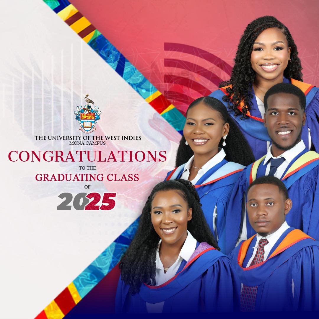 UWIWJC's tweet photo. Congrats Class of 2025! We celebrate our Valedictorians Cordelia Copeland, Cam-Ron Davis, Abishua Johnson, Zantaye Thomas and Courtney McGregor whose excellence, leadership and service inspire the UWI Mona community

#Graduation2025 #UWIMona #ClassOf2025 https://t.co/crhMT2jGQs