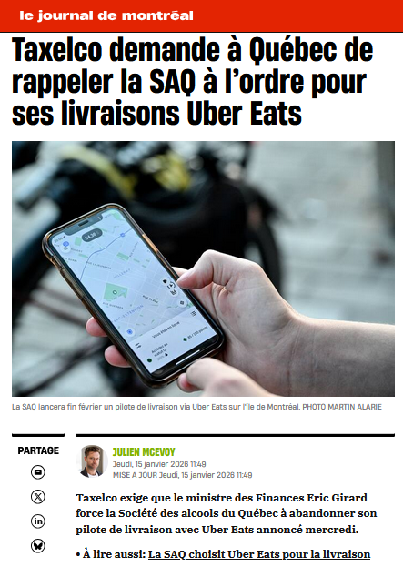 Décision étonnante de <a href="/LaSAQ_officiel/">lasaq_officiel</a>, en pleine période de consultations prébudgétaires du ministre des Finances <a href="/EricGirardMFQ/">Eric Girard</a>, alors que tout le monde au gouvernement  travaille pour l'achat québécois, notamment pour faire face à notre  voisin du sud.  journaldemontreal.com/2026/01/15/tax…
