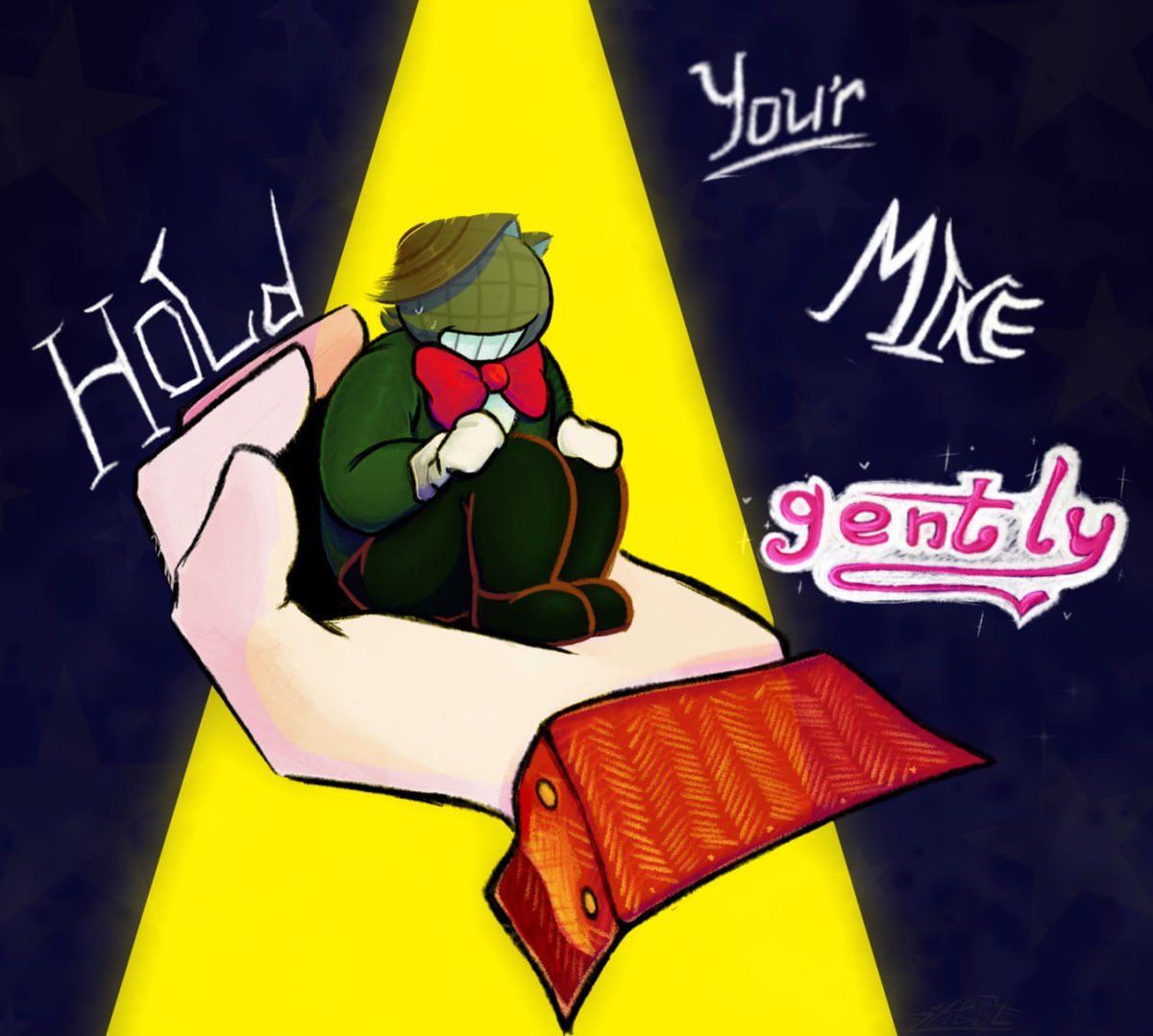 Zhovka's tweet image. I want to squeeze him. 

#deltarune #smallmike #tenna #DeltaruneMike #battenna (?)