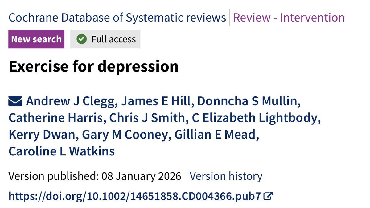 El ejercicio funciona contra la depresión (y la evidencia es sólida)

📊 73 ensayos clínicos | ~5.000 personas
🏋️‍♂️ Efecto moderado–alto frente a no hacer nada
🧠 En algunos estudios, el ejercicio funciona tan bien como fármacos o psicoterapia para reducir síntomas

👉 Cómo