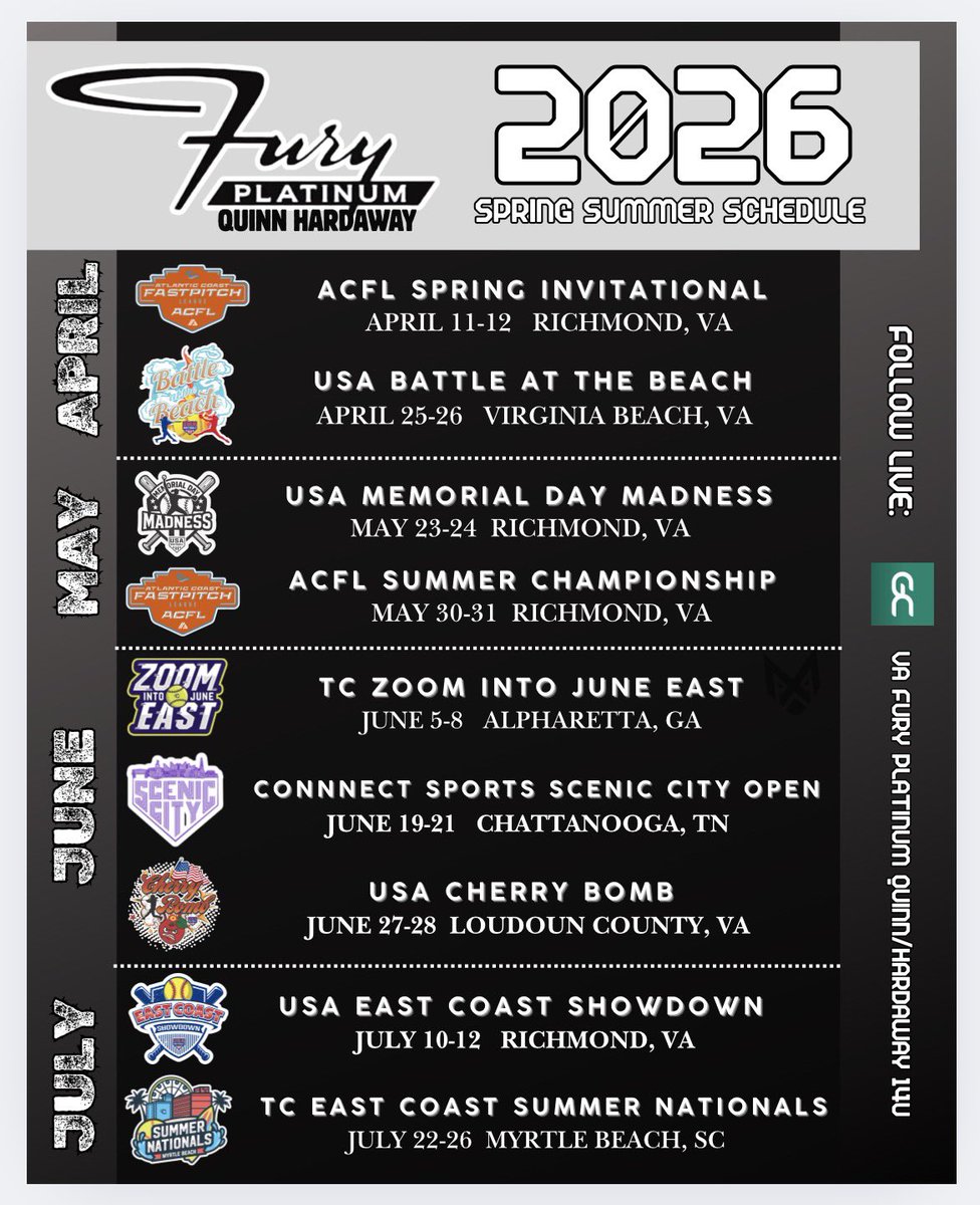 We are locked in and ready to go for our spring and summer schedule! Make sure to follow us live on GameChanger! web.gc.com/teams/aDBjHX8h…
#platinumproud @furyplatinum @furyplatinumva