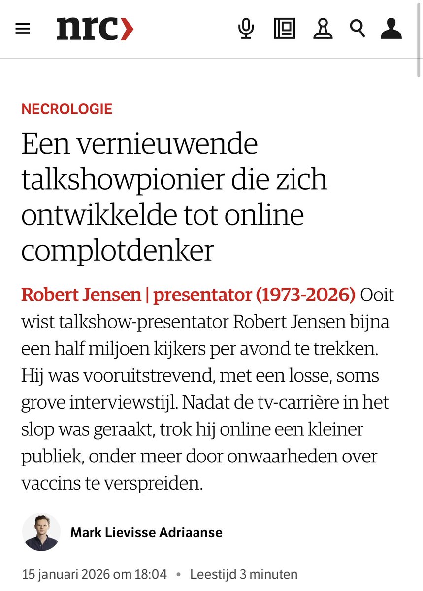 We haten de mainstream media en zeker vodjes zoals het NRC en de Volkskrant nog lang niet genoeg! Wat een dolk in de rug weer. Wat een armoede. Wat een haat. Wat een smeerlappen zijn het eigenlijk. Ik walg van die lui.