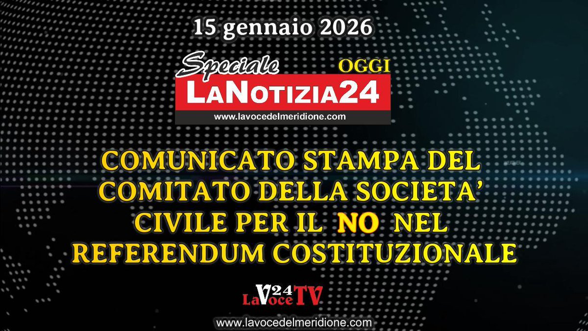 «SPECIALE LaNotizia24OGGI»: “RAGGIUNE LE 500.000 FIRME” comunicato stampa del Comitato della Società Civile per il NOnel referendum costituzionale
youtu.be/fGc2LPglm3c