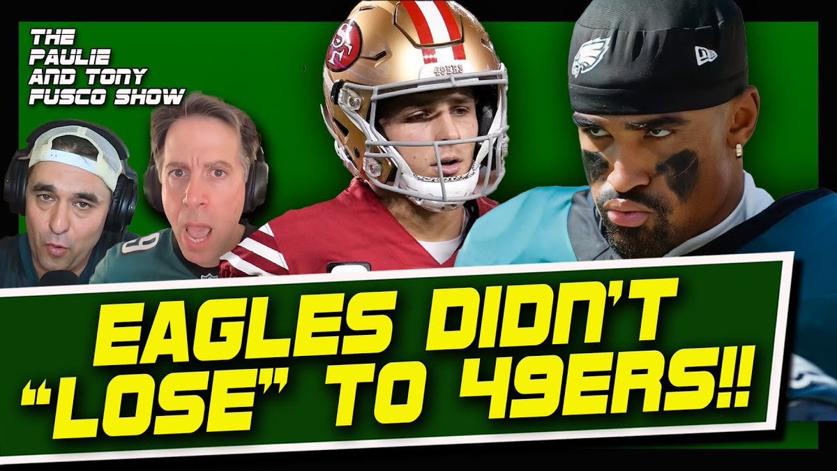 TheFuscoShow's tweet photo. 🦅NEW EPISODE DROP!!!🦅

The Eagles DID NOT “lose” to the cheating 49ers!

We explain why PLUS:
-John Harbaugh is not going where you think…
-Why Caleb Williams is so good at coming from behind
-🔥BRAND NEW SEGMENT🔥

#FTTB #FlyEaglesFly #DaBears #NYGiants 

WATCH:
https://t.co/DaDvemFajc