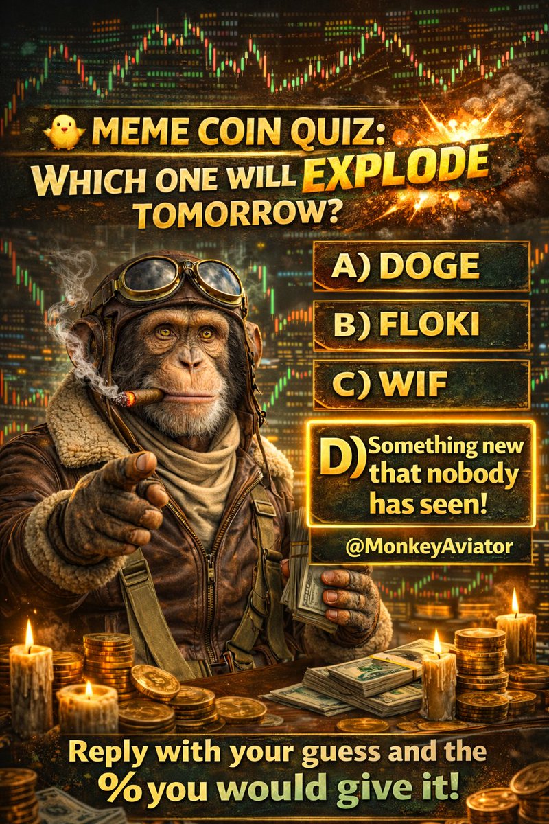 MonkeyAviator's tweet image. MEME COIN QUIZ: Which one will explode tomorrow?
#crypto #memecoins $DOGE $SOL