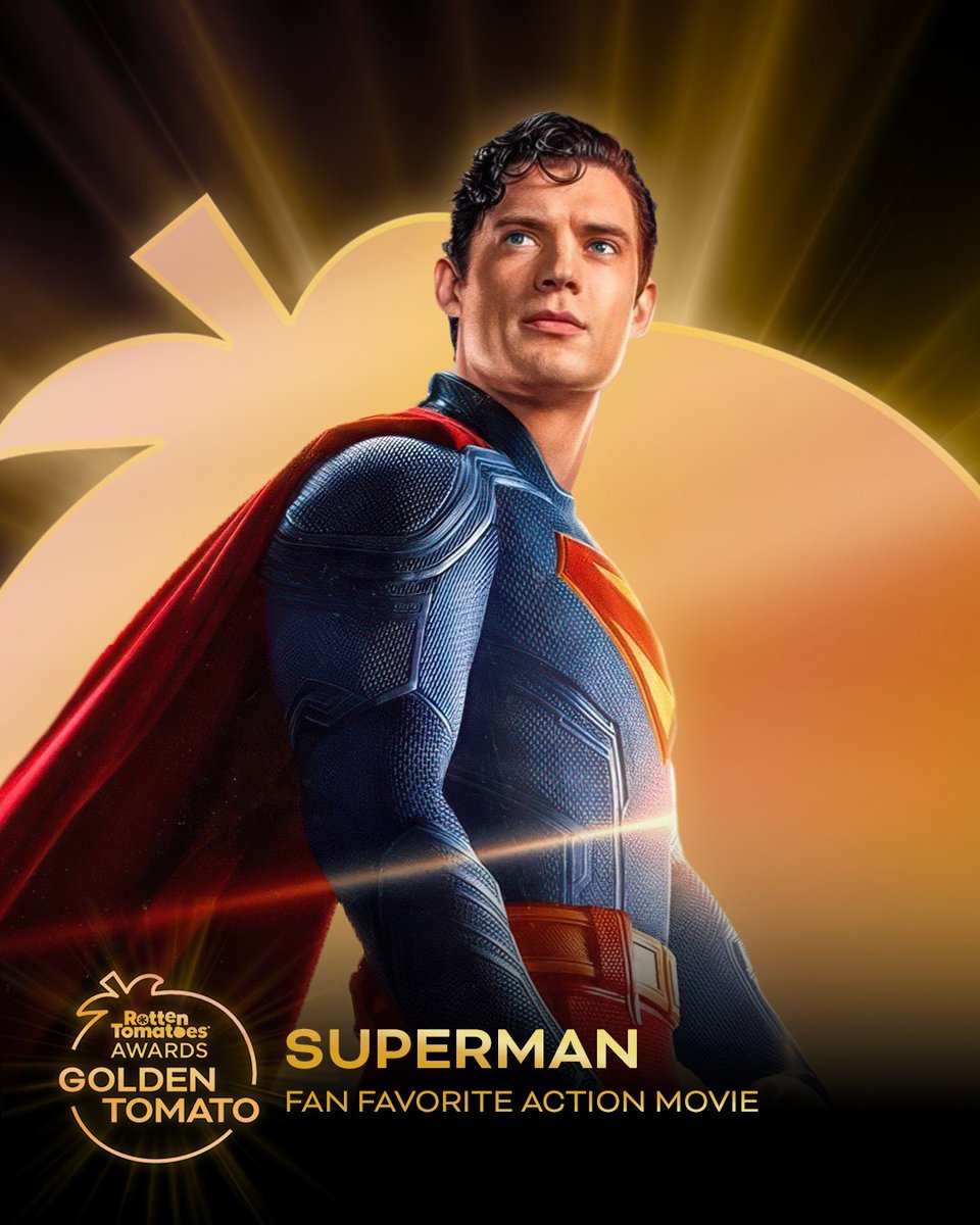 RottenTomatoes's tweet image. #Superman wins the Golden Tomato for Fan Favorite Action Movie.
editorial.rottentomatoes.com/article/rotten…