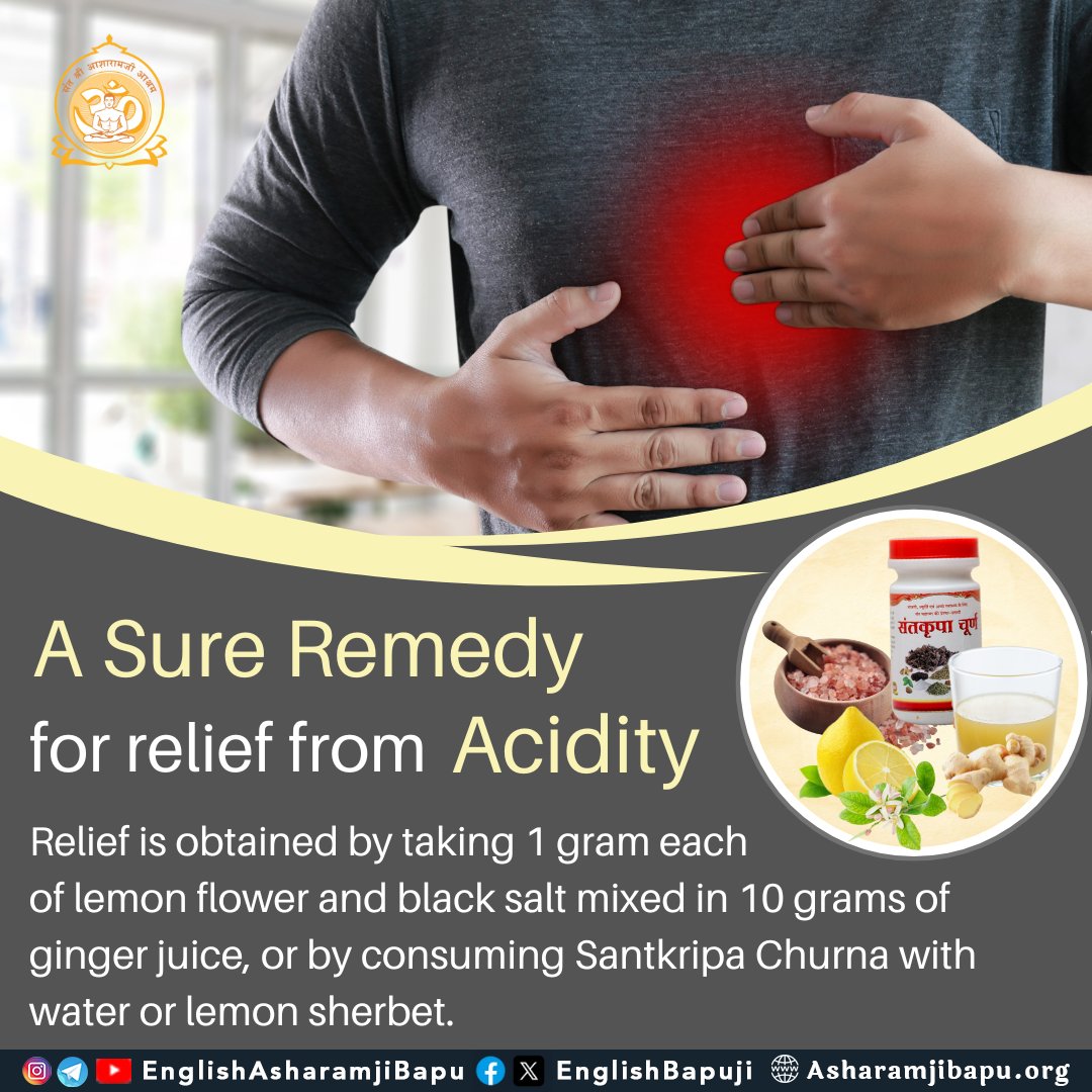 EnglishBapuji's tweet image. A sure remedy for relief from acidity :
#SantShriAsharamjiBapu
#SantShriAsharamjiAshram
#AcidityRelief
#NaturalRemedies
#Ayurveda
#GingerBenefits
#BlackSalt
#LemonForHealth
#SantkripaChurna
#WellnessTips