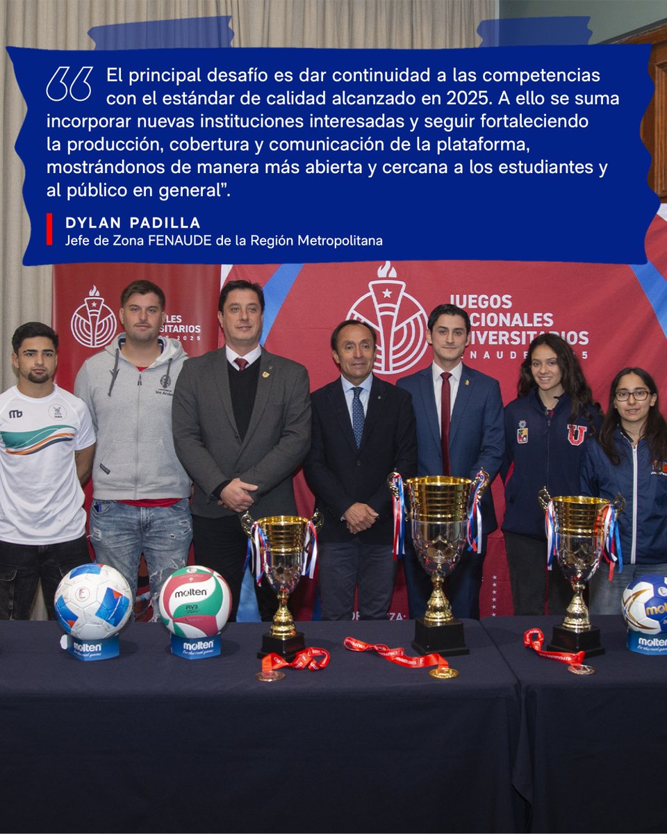 DeporteAzul's tweet photo. ¡El Director de Deportes y Actividad Física de la Universidad de Chile, Dylan Padilla, fue reelegido y tendrá su segundo ciclo como Jefe de Zona Metropolitana de la Federación Nacional Universitaria de Deportes (FENAUDE) para el periodo 2026-27!🤩

💻 Revisa sus declaraciones⬇️ https://t.co/tNTHgIvKsp