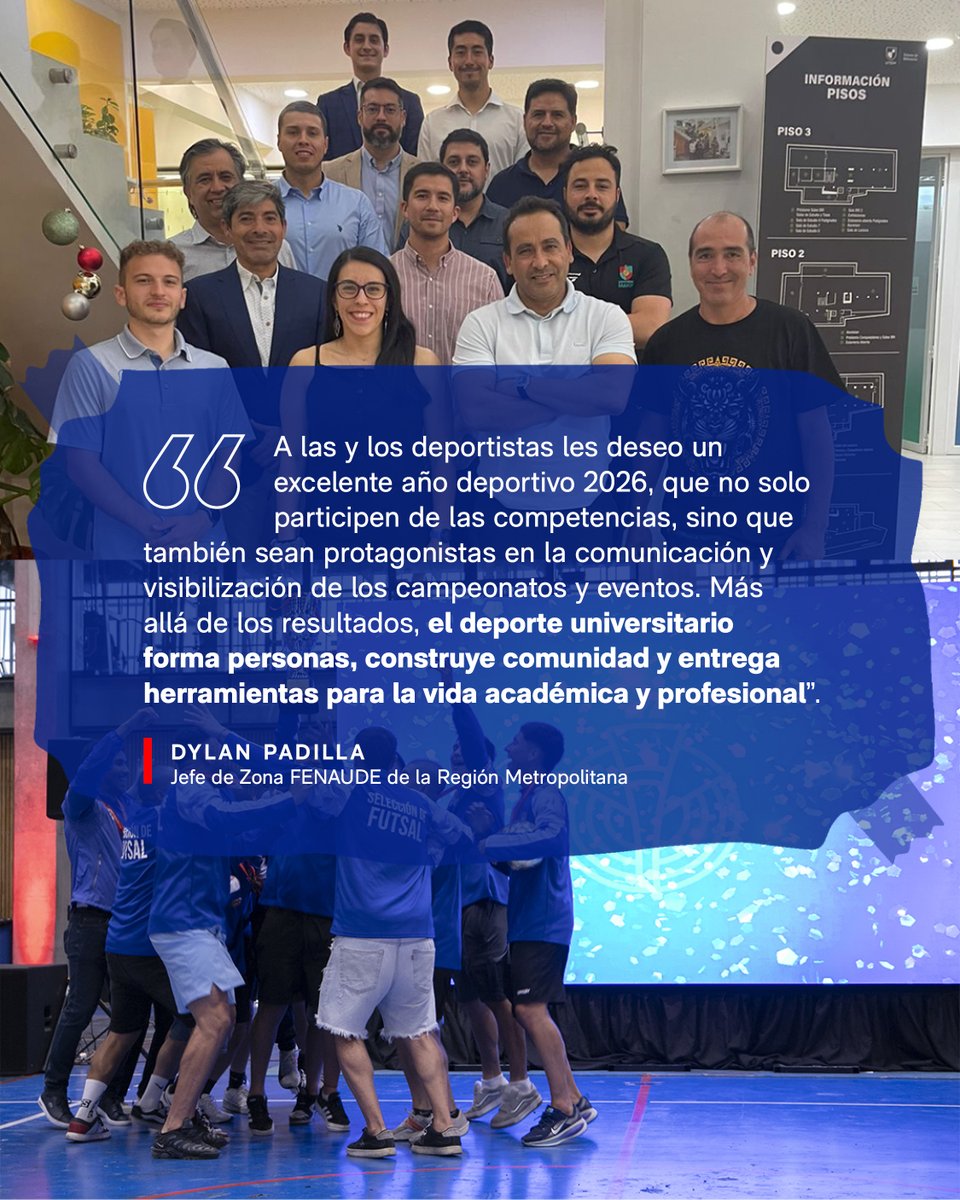 ¡El Director de Deportes y Actividad Física de la Universidad de Chile, Dylan Padilla, fue reelegido y tendrá su segundo ciclo como Jefe de Zona Metropolitana de la Federación Nacional Universitaria de Deportes (FENAUDE) para el periodo 2026-27!🤩

💻 Revisa sus declaraciones⬇️