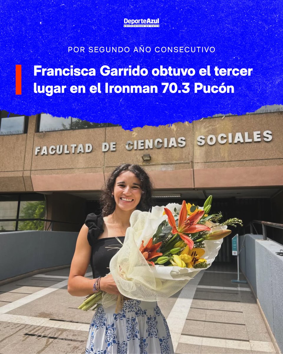 Representante U.de Chile logra 3° lugar en Ironman 70.3 de Pucón! 🤘🥉

Francisca Garrido, licenciada en Psicología de la U. de Chile se quedó con el 3° lugar del Ironman 70.3 de Pucón, tras cruzar el recorrido en 4 horas, 29 minutos y 21 segundos 👏