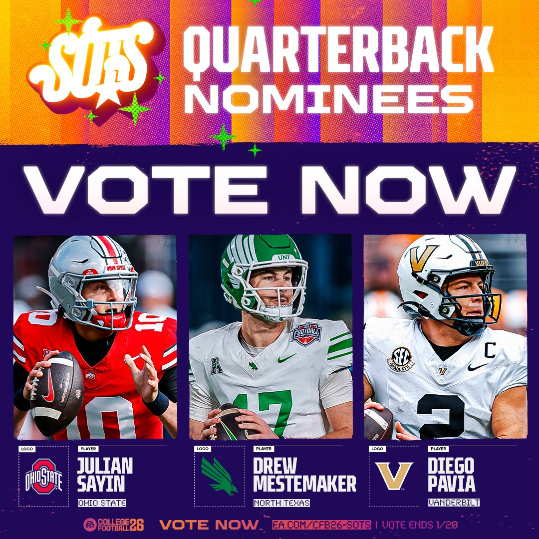 EASPORTSCollege's tweet image. ⭐ They dominated Saturdays and #CFB26 all year

Sayin. Mestemaker. Pavia.

Which one will be your #CFB26 Star of The Season?

👉 Vote here until 1/20: x.ea.com/88161